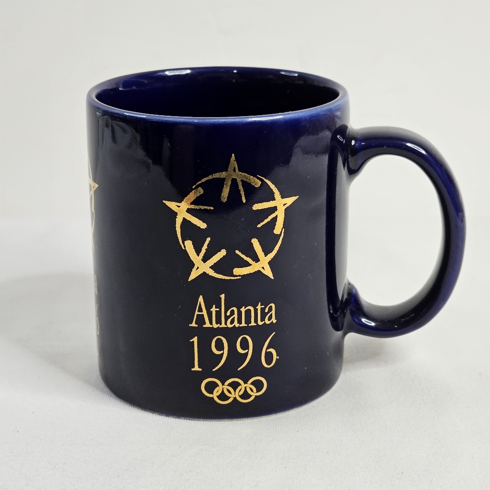 Atlanta 1996 Summer Olympics Souvenir Mug Coffee Cup Blue/Gold Vtg Official USA